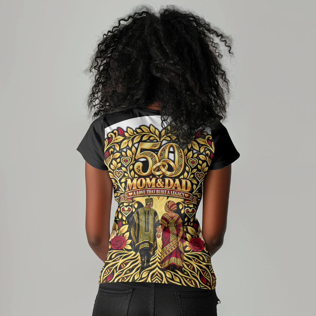 African 50th Anniversary Wedding Women V-Neck T-Shirt Mom and Dad - A Love That Built A Legacy