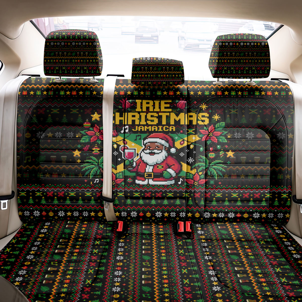 Jamaica Christmas Irie Back Car Seat Cover Jamaican Santa Flag Reggae Vibes