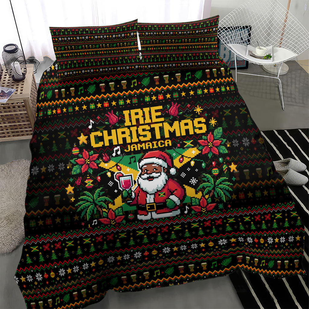 Jamaica Christmas Irie Bedding Set Jamaican Santa Flag Reggae Vibes