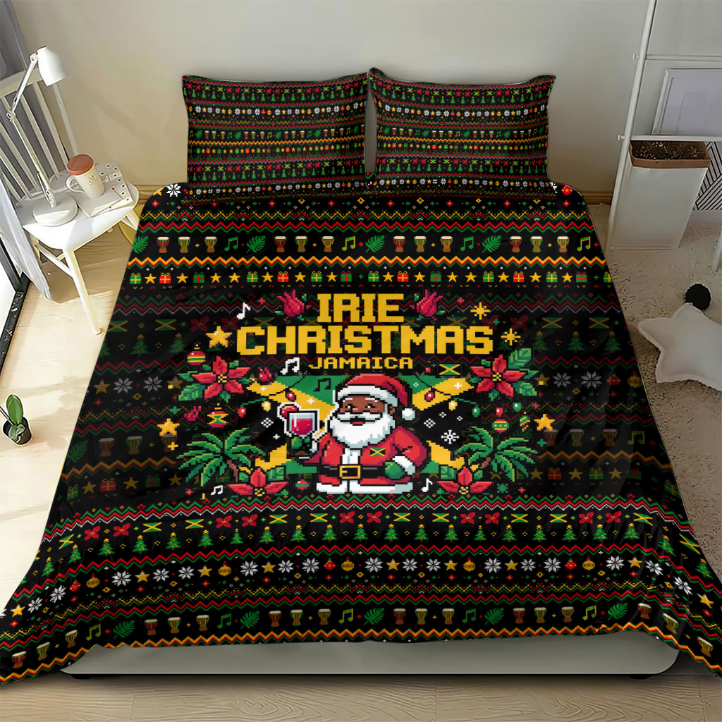 Jamaica Christmas Irie Bedding Set Jamaican Santa Flag Reggae Vibes