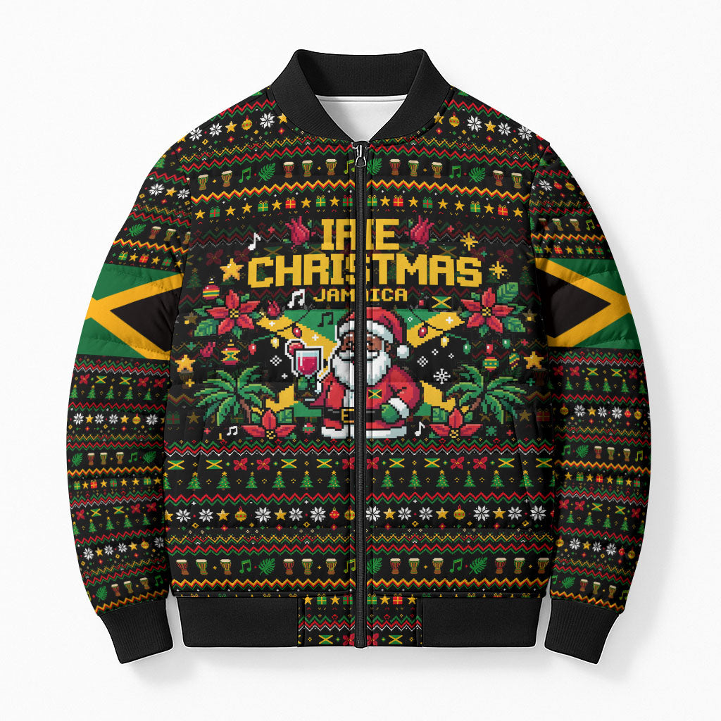 Jamaica Christmas Irie Bomber Puffer Jacket Jamaican Santa Flag Reggae Vibes