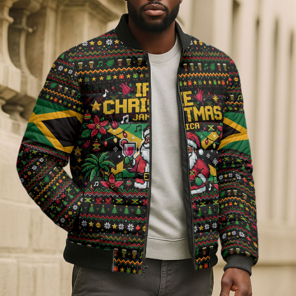 Jamaica Christmas Irie Bomber Puffer Jacket Jamaican Santa Flag Reggae Vibes