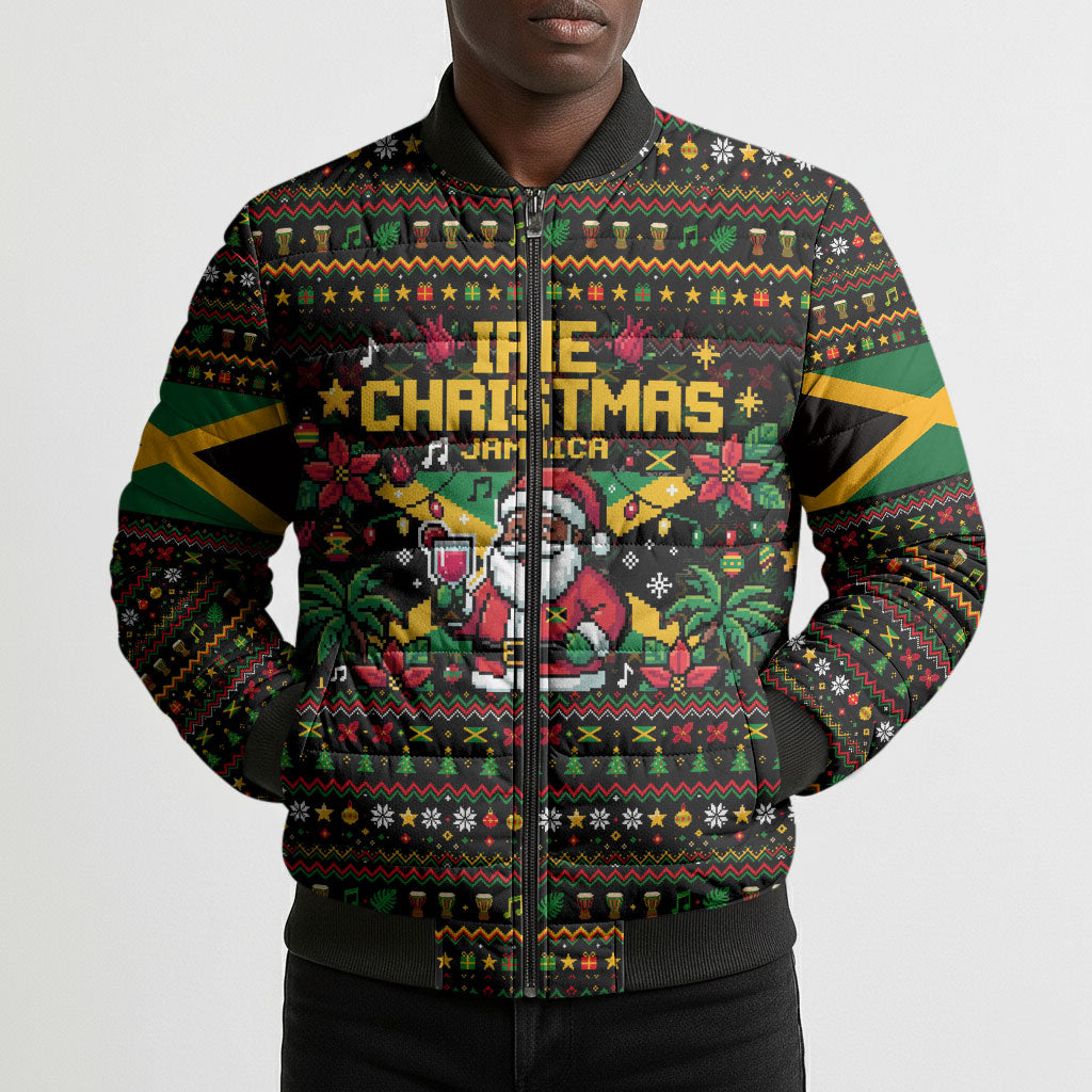Jamaica Christmas Irie Bomber Puffer Jacket Jamaican Santa Flag Reggae Vibes