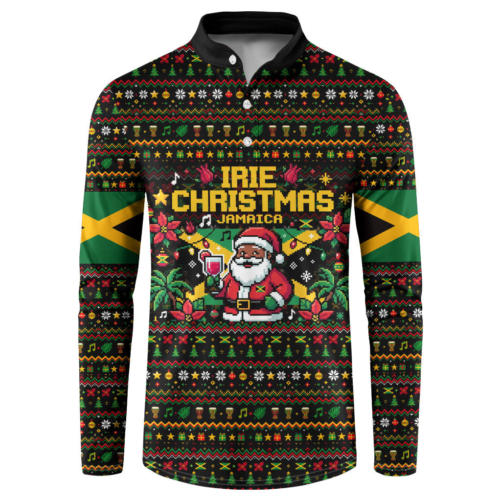 Jamaica Christmas Irie Button Sweatshirt Jamaican Santa Flag Reggae Vibes