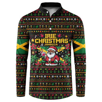 Jamaica Christmas Irie Button Sweatshirt Jamaican Santa Flag Reggae Vibes