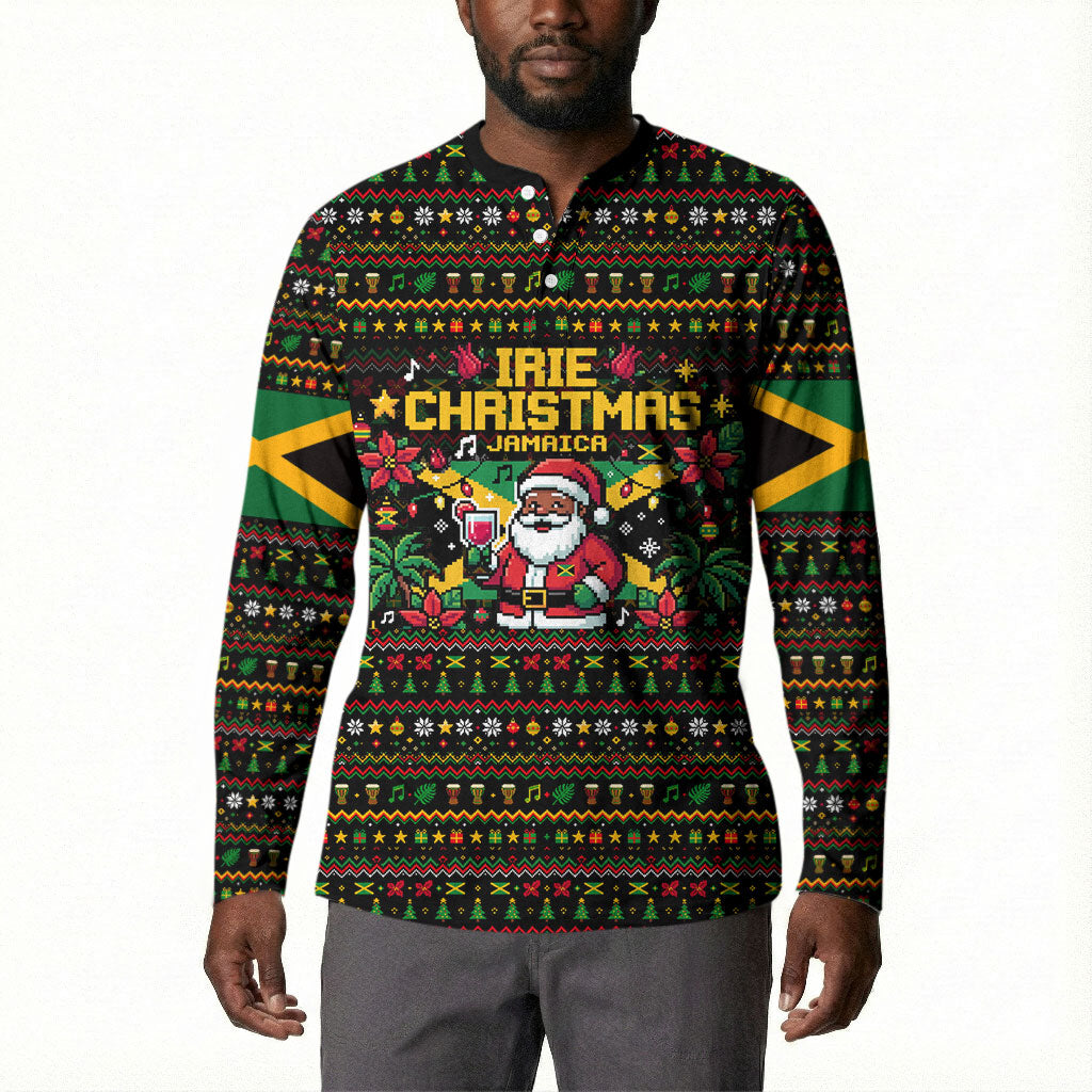 Jamaica Christmas Irie Button Sweatshirt Jamaican Santa Flag Reggae Vibes
