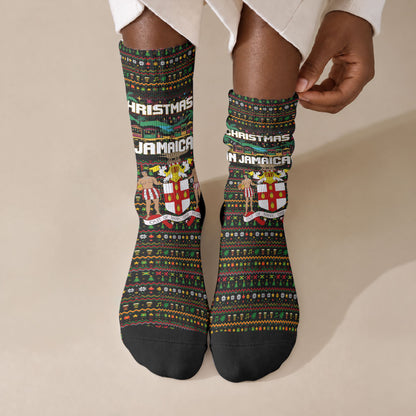 Jamaica Christmas Irie Crew Socks Jamaican Santa Flag Reggae Vibes