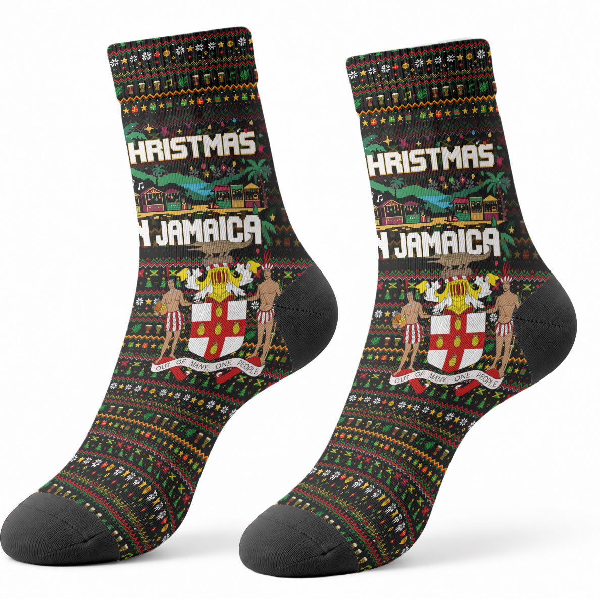 Jamaica Christmas Irie Crew Socks Jamaican Santa Flag Reggae Vibes