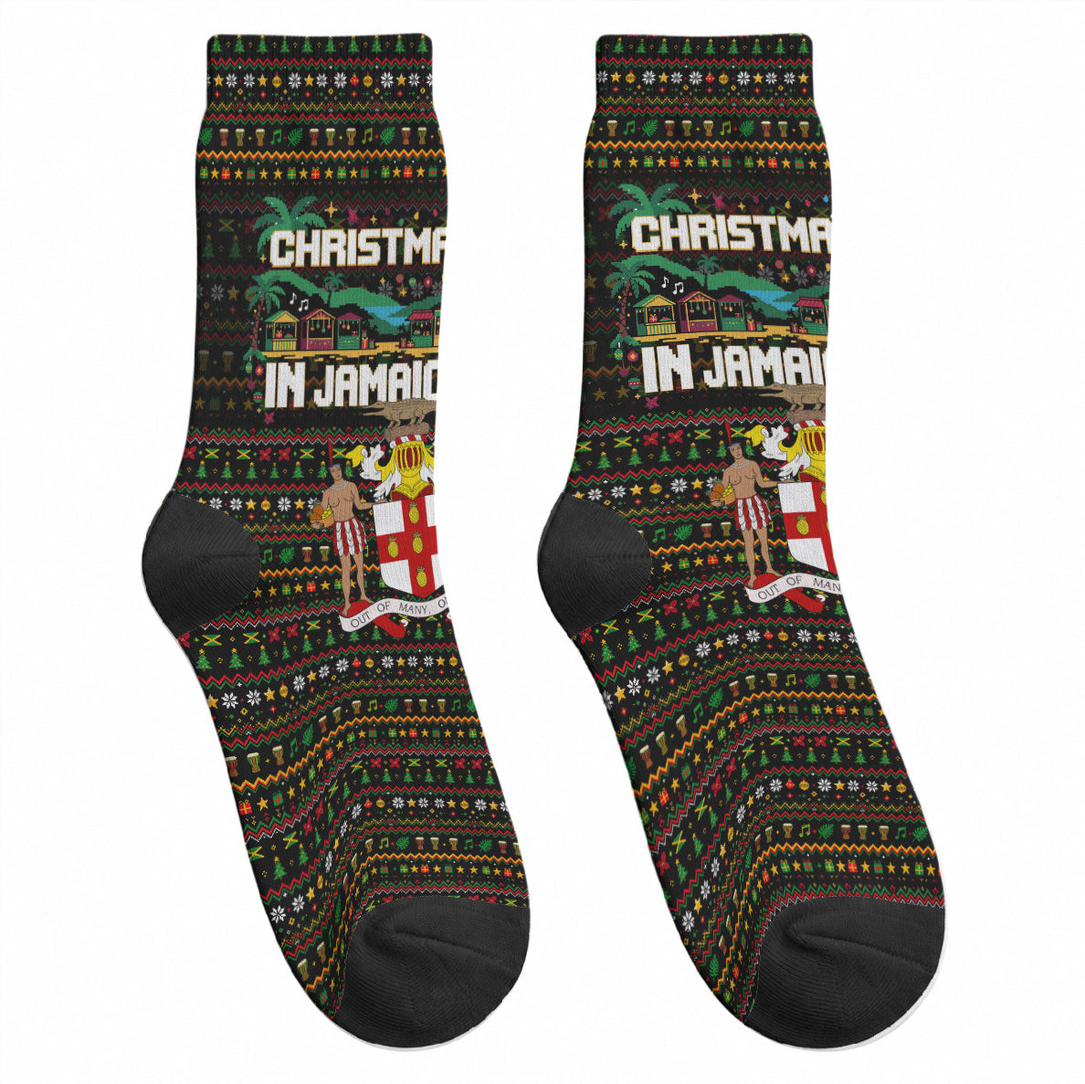 Jamaica Christmas Irie Crew Socks Jamaican Santa Flag Reggae Vibes