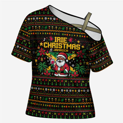 Jamaica Christmas Irie Cross Shoulder Shirt Jamaican Santa Flag Reggae Vibes