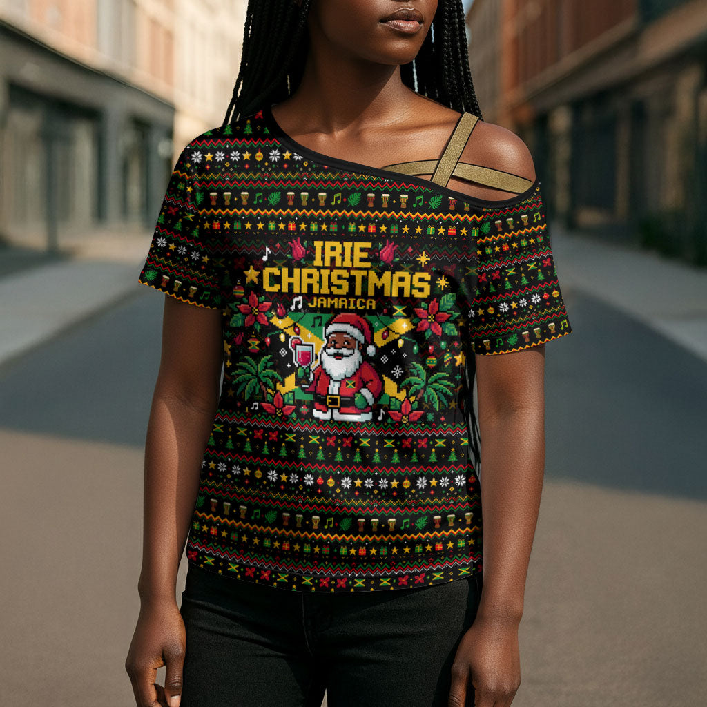 Jamaica Christmas Irie Cross Shoulder Shirt Jamaican Santa Flag Reggae Vibes