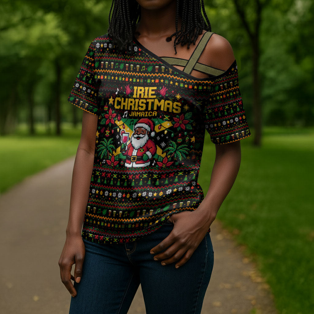 Jamaica Christmas Irie Cross Shoulder Shirt Jamaican Santa Flag Reggae Vibes