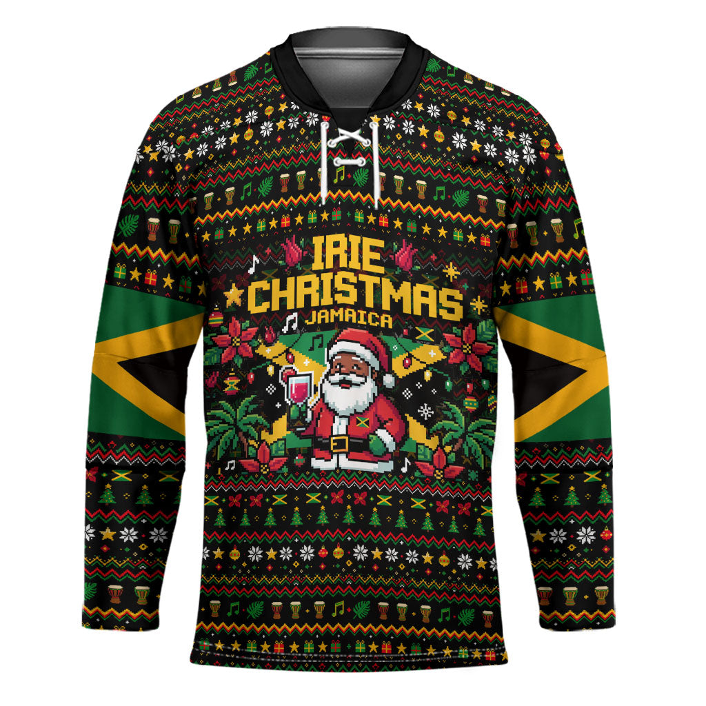 Jamaica Christmas Irie Hockey Jersey Jamaican Santa Flag Reggae Vibes