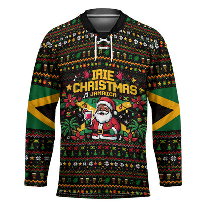 Jamaica Christmas Irie Hockey Jersey Jamaican Santa Flag Reggae Vibes