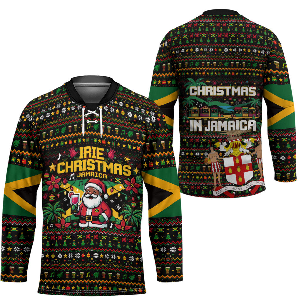 Jamaica Christmas Irie Hockey Jersey Jamaican Santa Flag Reggae Vibes