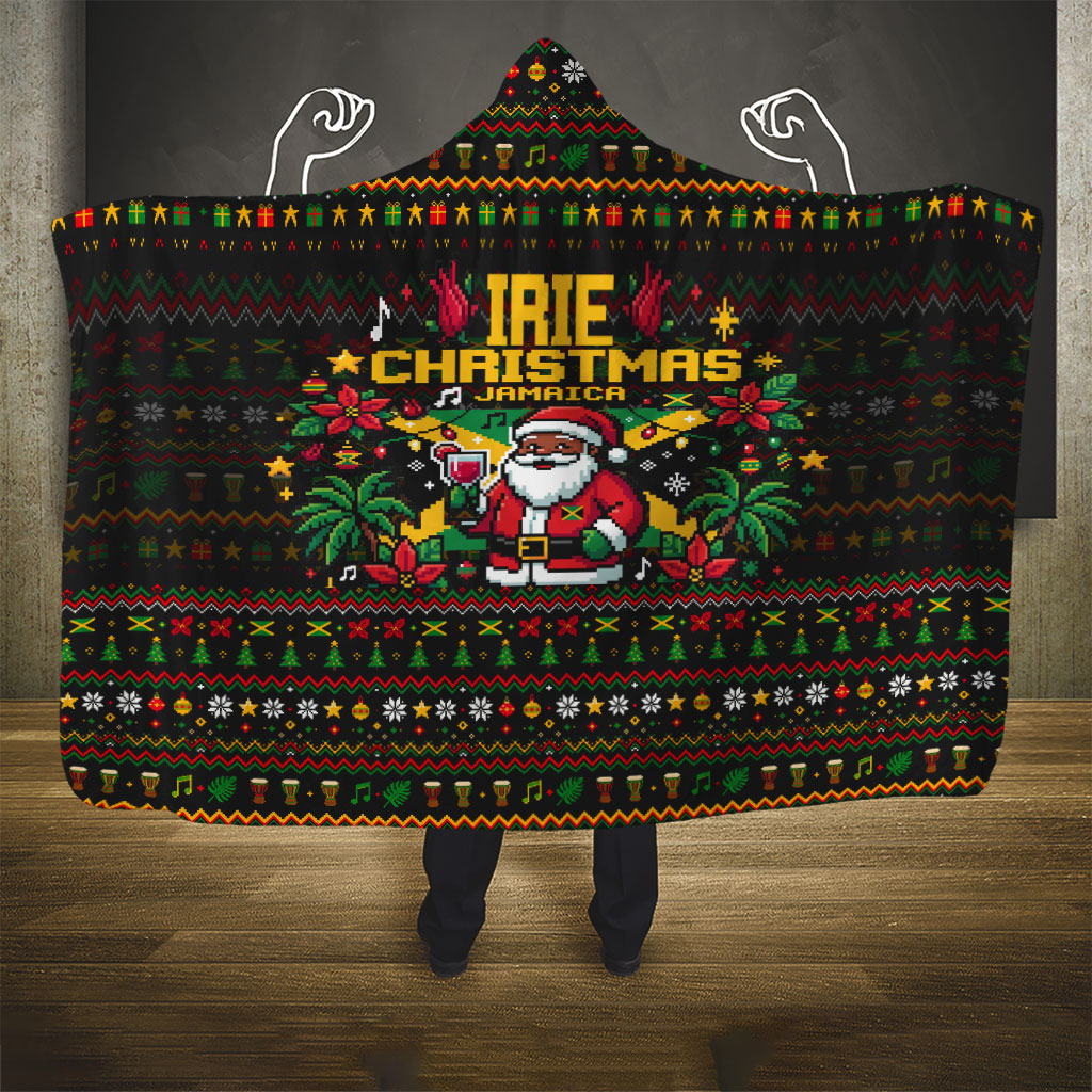 Jamaica Christmas Irie Hooded Blanket Jamaican Santa Flag Reggae Vibes