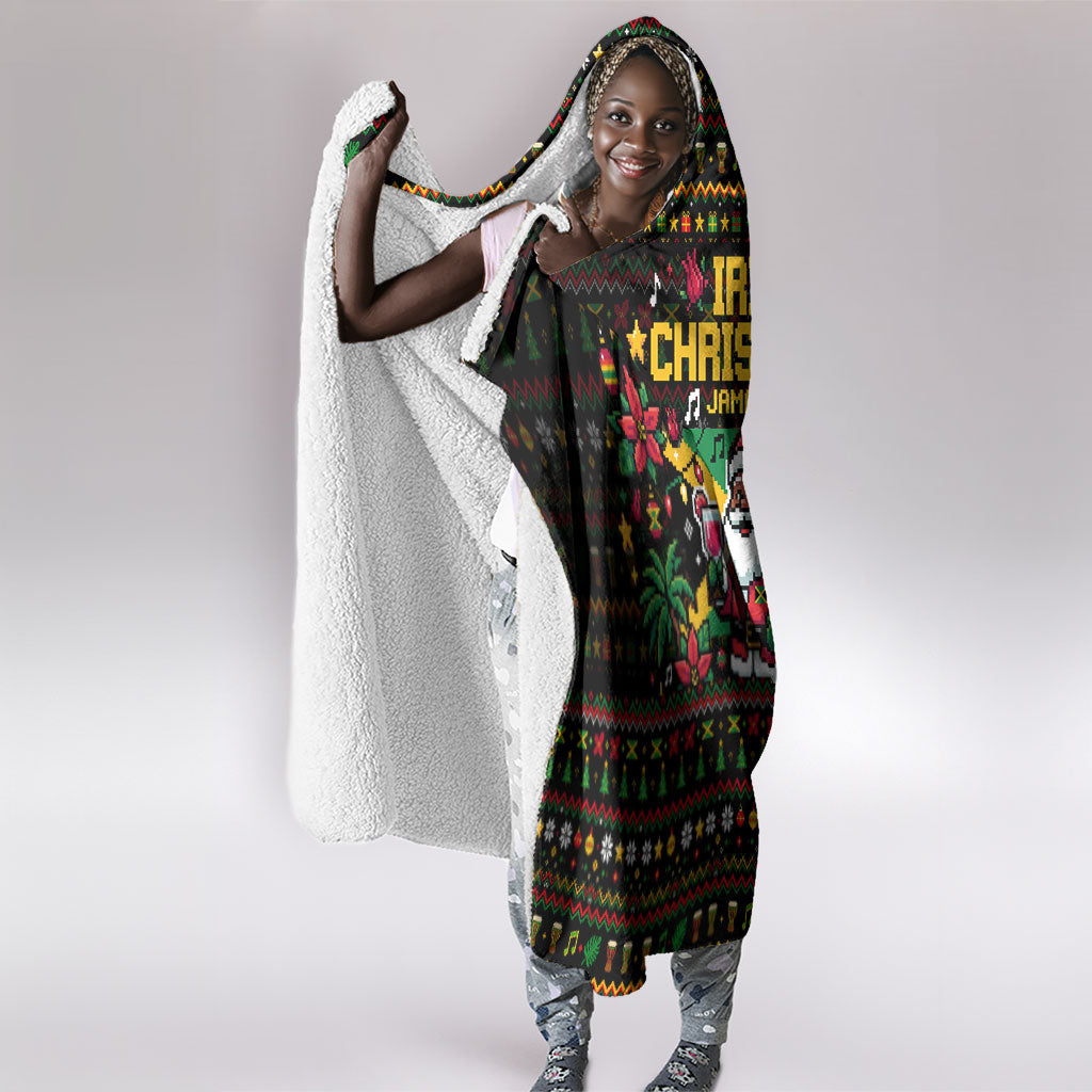 Jamaica Christmas Irie Hooded Blanket Jamaican Santa Flag Reggae Vibes