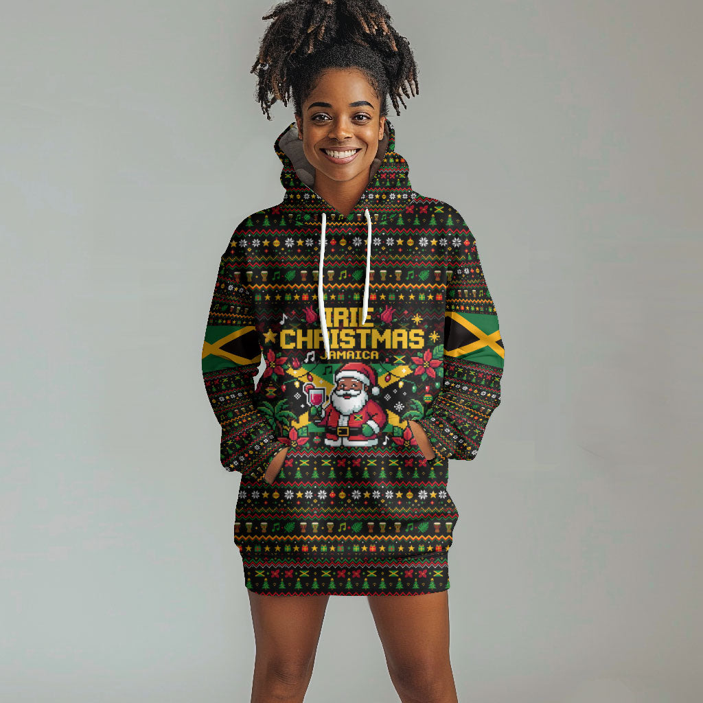 Jamaica Christmas Irie Hoodie Dress Jamaican Santa Flag Reggae Vibes