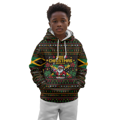 Jamaica Christmas Irie Kid Hoodie Jamaican Santa Flag Reggae Vibes