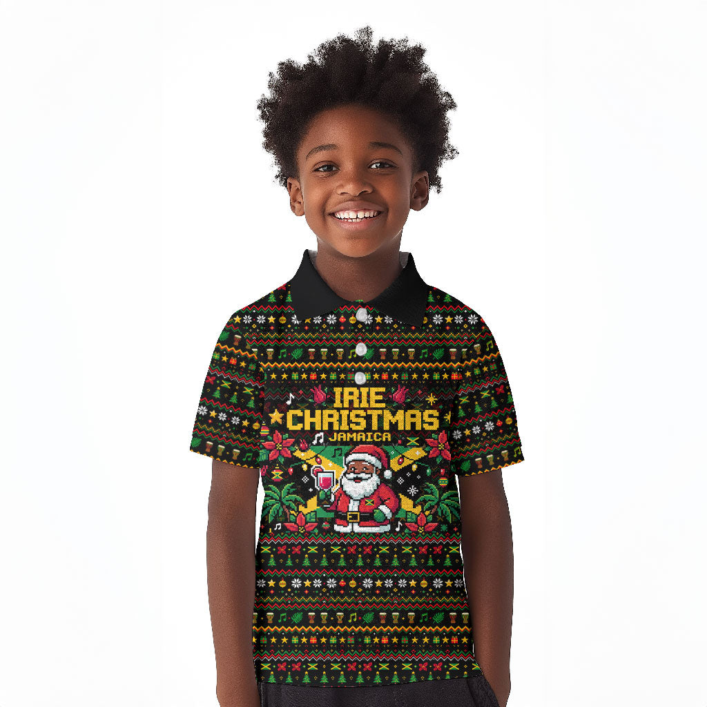Jamaica Christmas Irie Kid Polo Shirt Jamaican Santa Flag Reggae Vibes