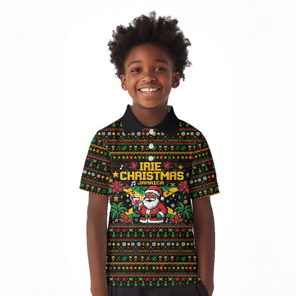 Jamaica Christmas Irie Kid Polo Shirt Jamaican Santa Flag Reggae Vibes