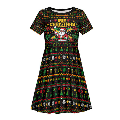 Jamaica Christmas Irie Kid Short Sleeve Dress Jamaican Santa Flag Reggae Vibes