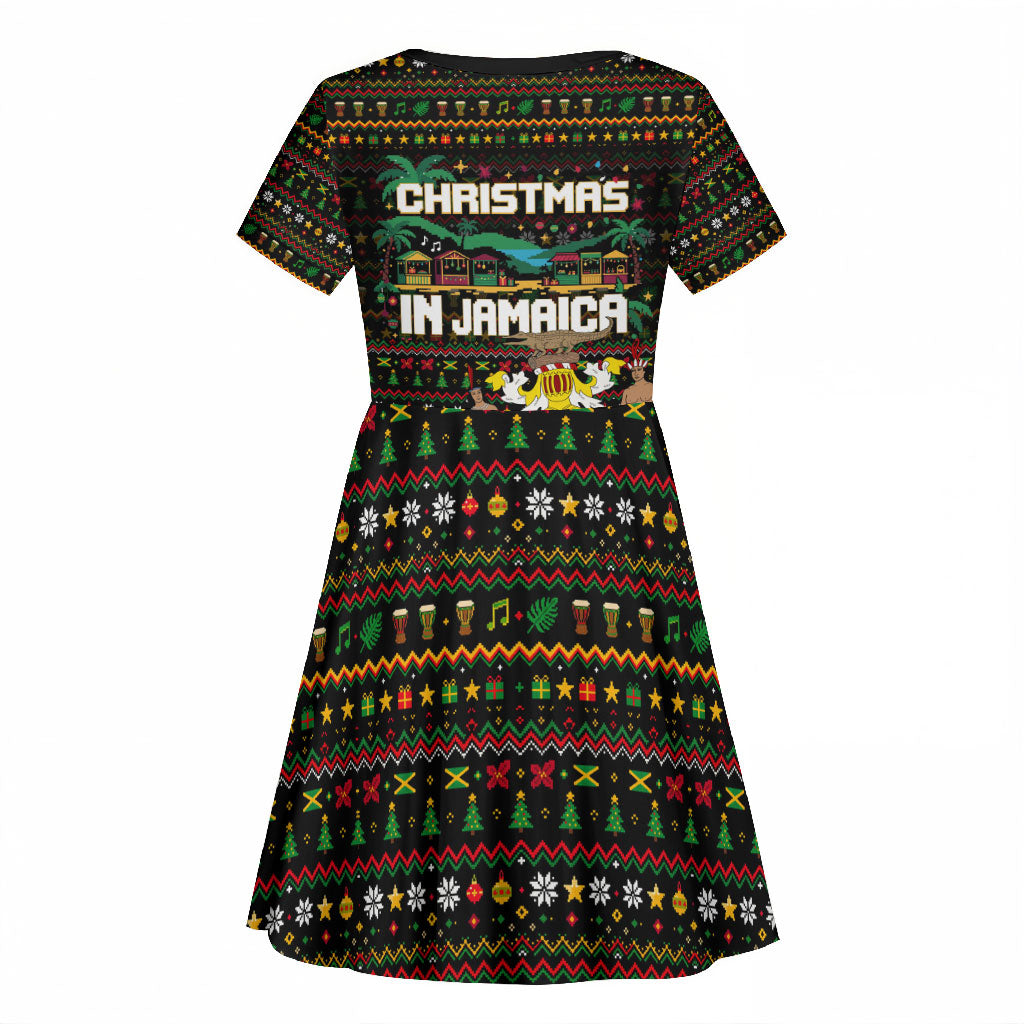 Jamaica Christmas Irie Kid Short Sleeve Dress Jamaican Santa Flag Reggae Vibes