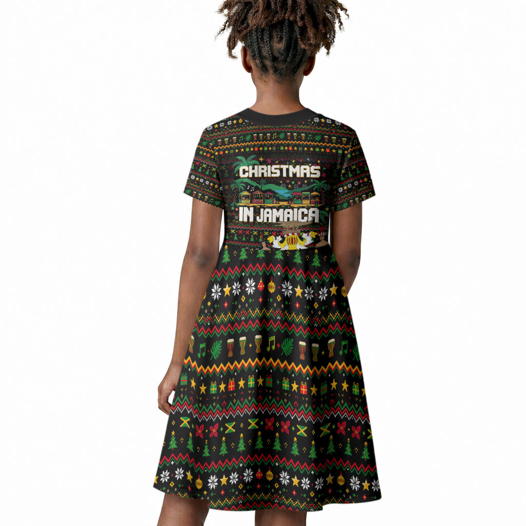 Jamaica Christmas Irie Kid Short Sleeve Dress Jamaican Santa Flag Reggae Vibes