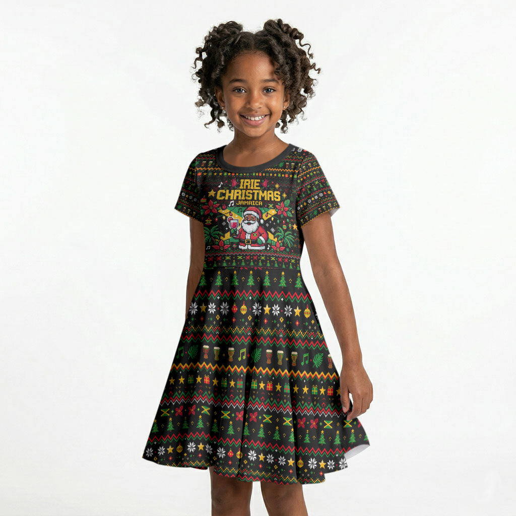 Jamaica Christmas Irie Kid Short Sleeve Dress Jamaican Santa Flag Reggae Vibes