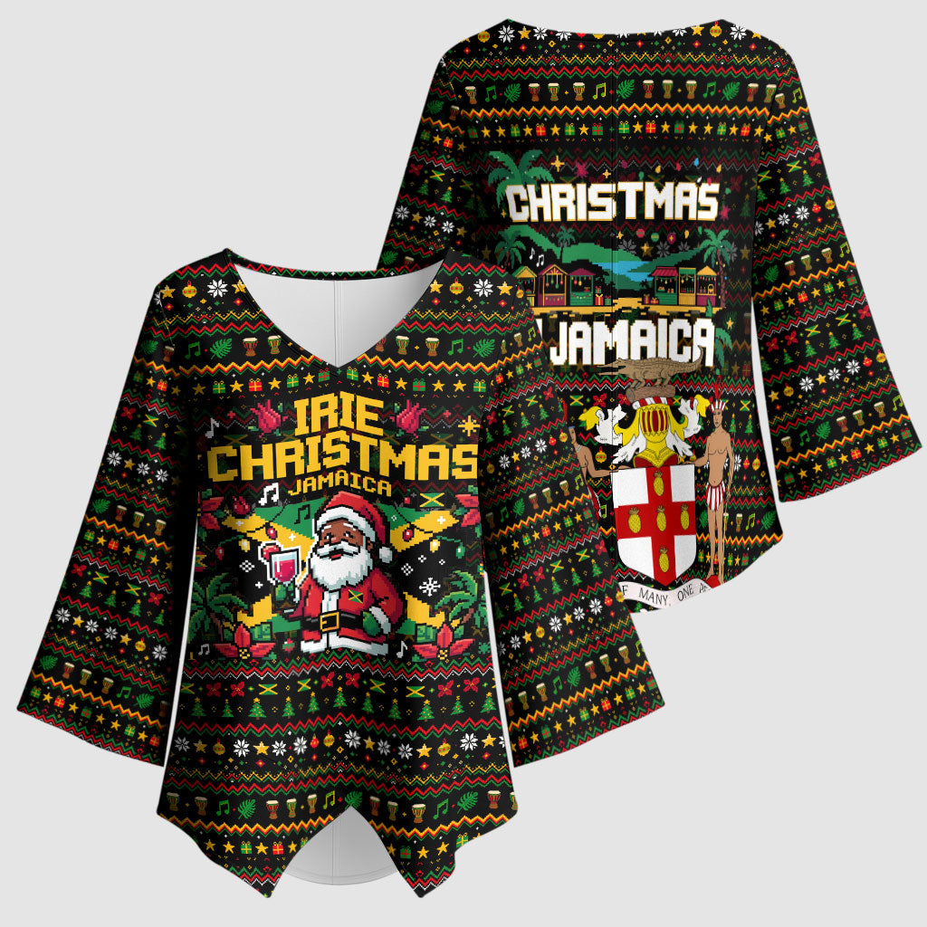 Jamaica Christmas Irie Kimono Sleeve Blouse Jamaican Santa Flag Reggae Vibes