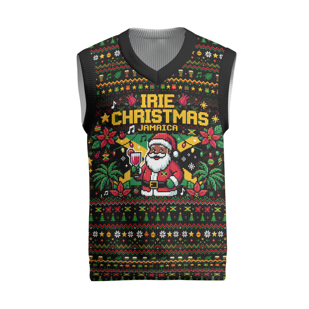 Jamaica Christmas Irie Christmas Knitted V-Neck Vest Jamaican Santa Flag Reggae Vibes