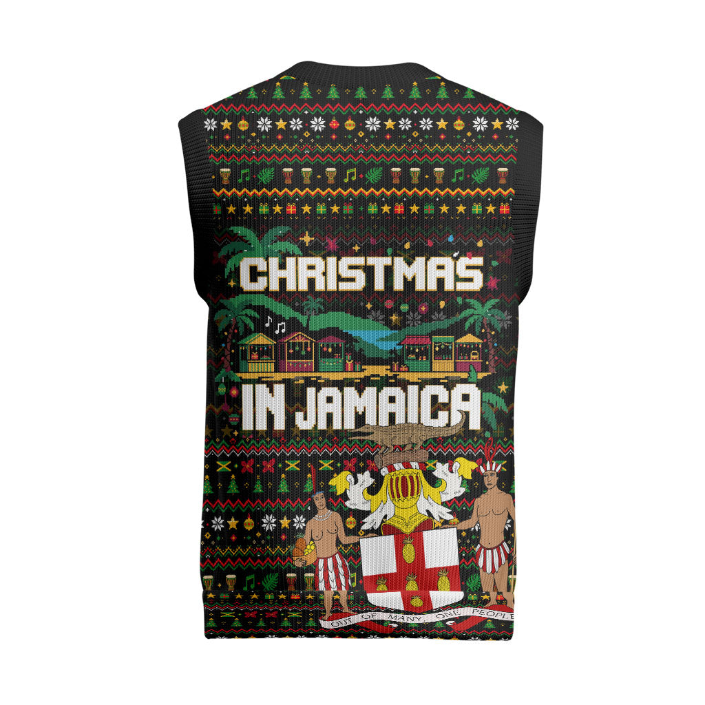 Jamaica Christmas Irie Christmas Knitted V-Neck Vest Jamaican Santa Flag Reggae Vibes
