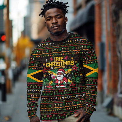 Jamaica Christmas Irie Long Sleeve Shirt Jamaican Santa Flag Reggae Vibes