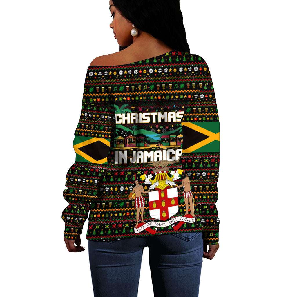 Jamaica Christmas Irie Off Shoulder Sweater Jamaican Santa Flag Reggae Vibes