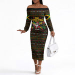 Jamaica Christmas Irie Off The Shoulder Long Sleeve Dress Jamaican Santa Flag Reggae Vibes