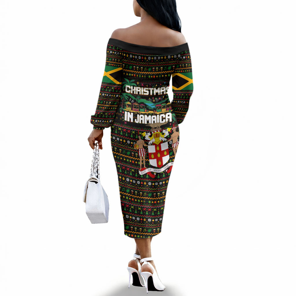 Jamaica Christmas Irie Off The Shoulder Long Sleeve Dress Jamaican Santa Flag Reggae Vibes