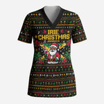 Jamaica Christmas Irie Scrub Top Jamaican Santa Flag Reggae Vibes