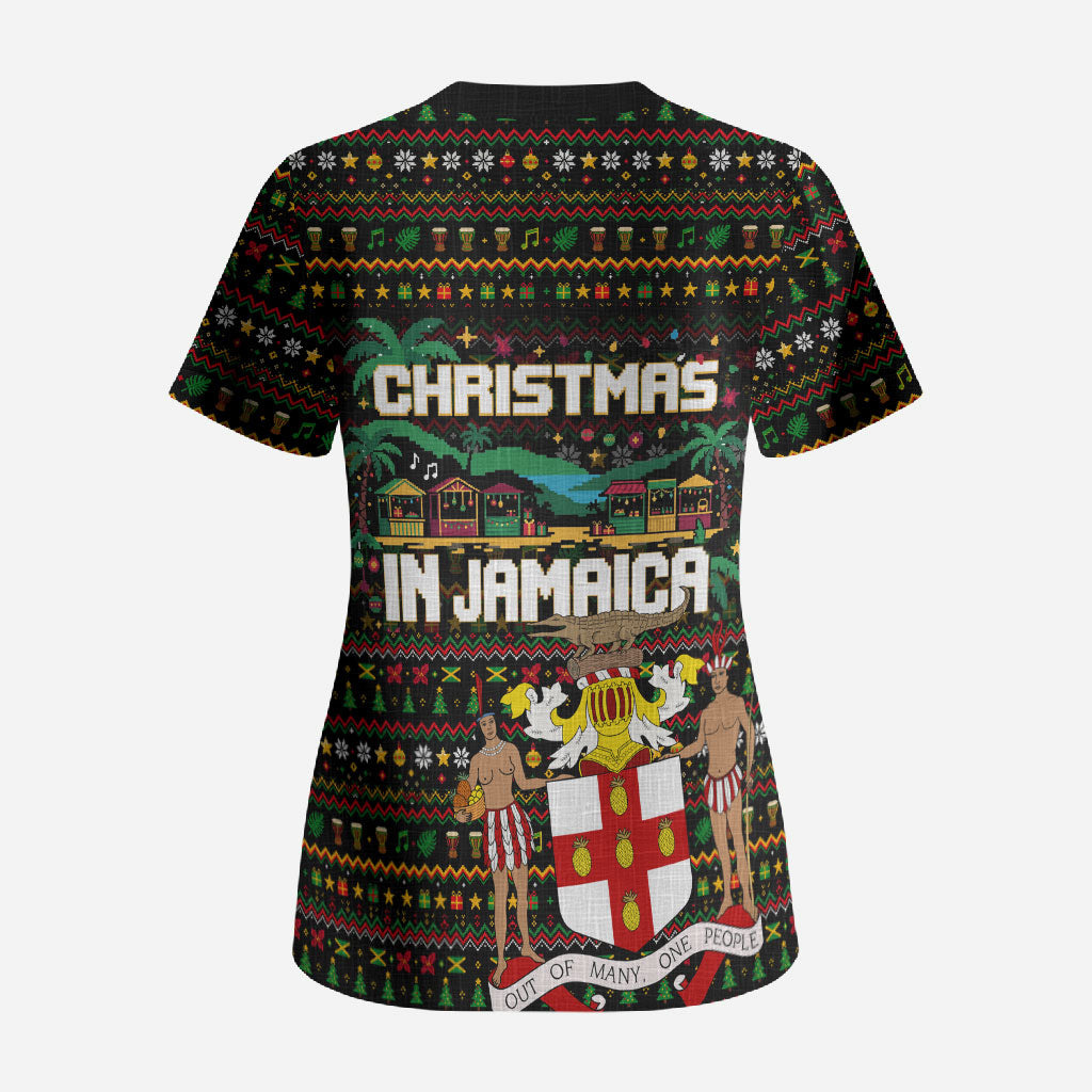 Jamaica Christmas Irie Scrub Top Jamaican Santa Flag Reggae Vibes