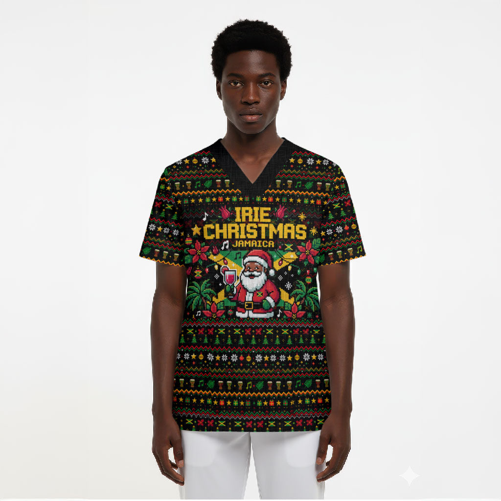 Jamaica Christmas Irie Scrub Top Jamaican Santa Flag Reggae Vibes