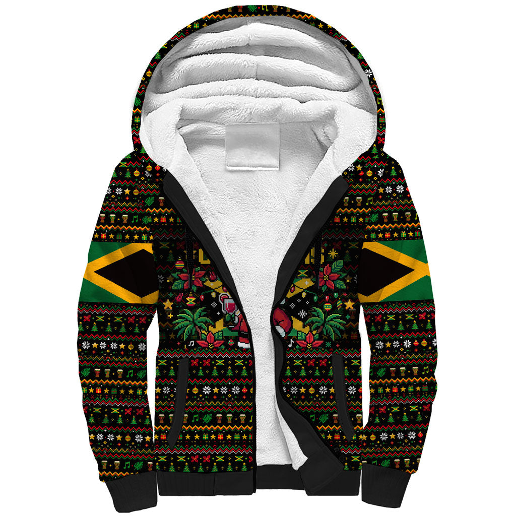 Jamaica Christmas Irie Sherpa Hoodie Jamaican Santa Flag Reggae Vibes