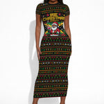 Jamaica Christmas Irie Short Sleeve Bodycon Dress Jamaican Santa Flag Reggae Vibes