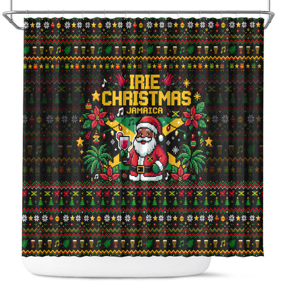 Jamaica Christmas Irie Shower Curtain Jamaican Santa Flag Reggae Vibes