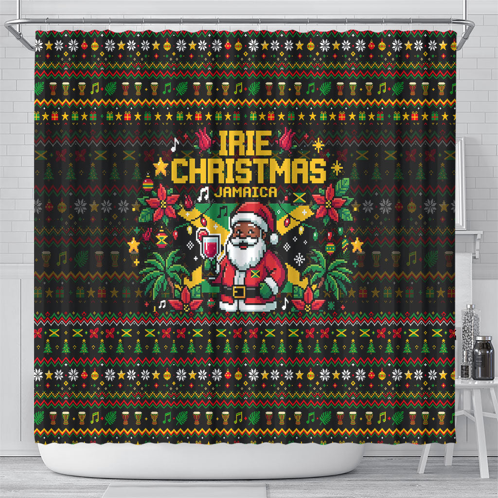 Jamaica Christmas Irie Shower Curtain Jamaican Santa Flag Reggae Vibes