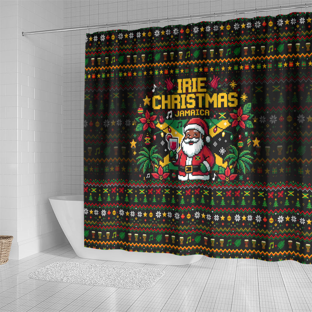 Jamaica Christmas Irie Shower Curtain Jamaican Santa Flag Reggae Vibes