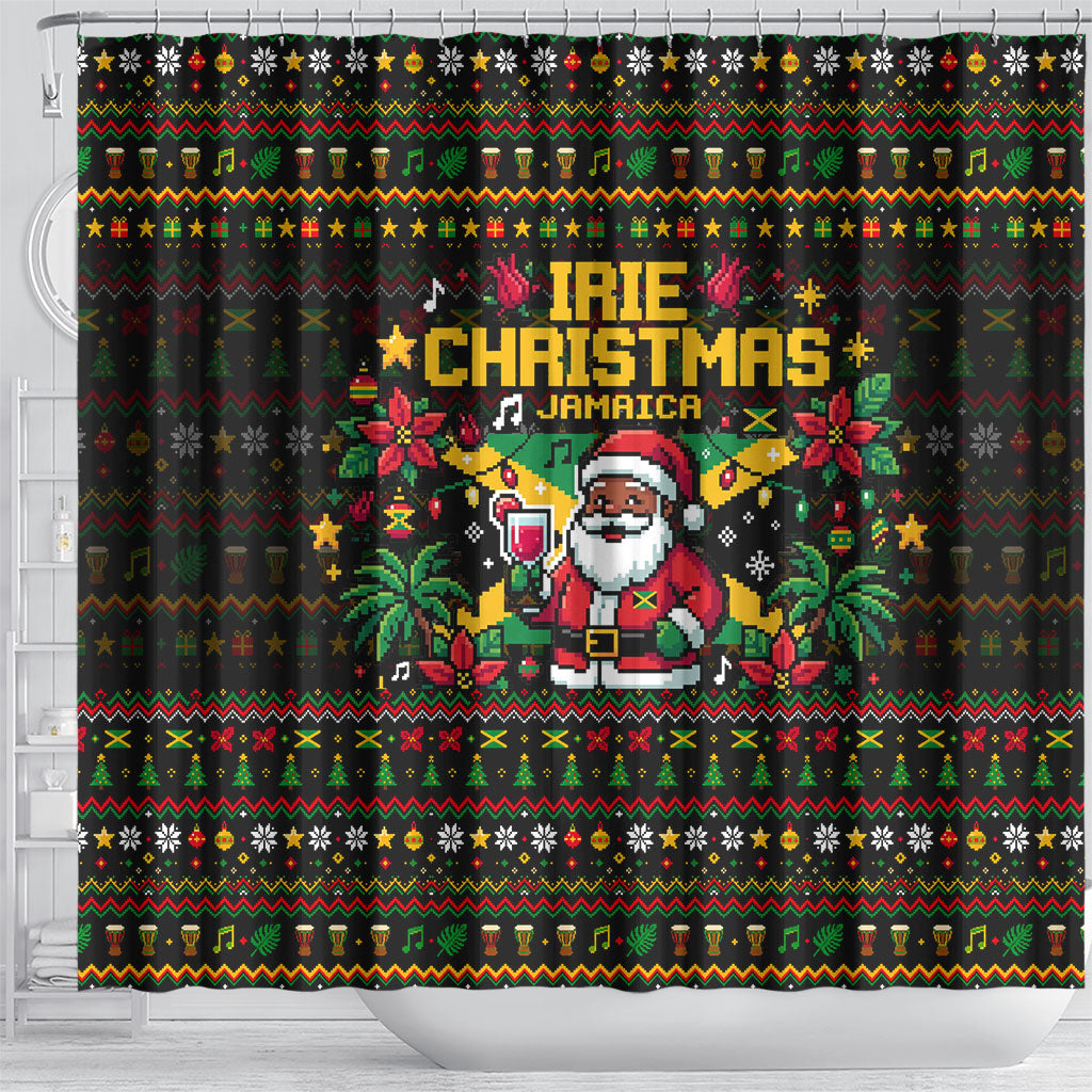 Jamaica Christmas Irie Shower Curtain Jamaican Santa Flag Reggae Vibes