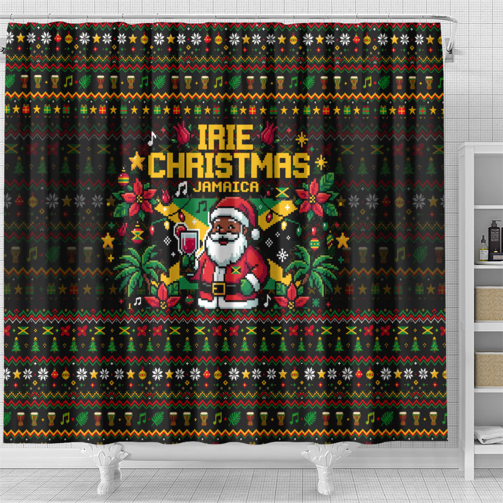 Jamaica Christmas Irie Shower Curtain Jamaican Santa Flag Reggae Vibes