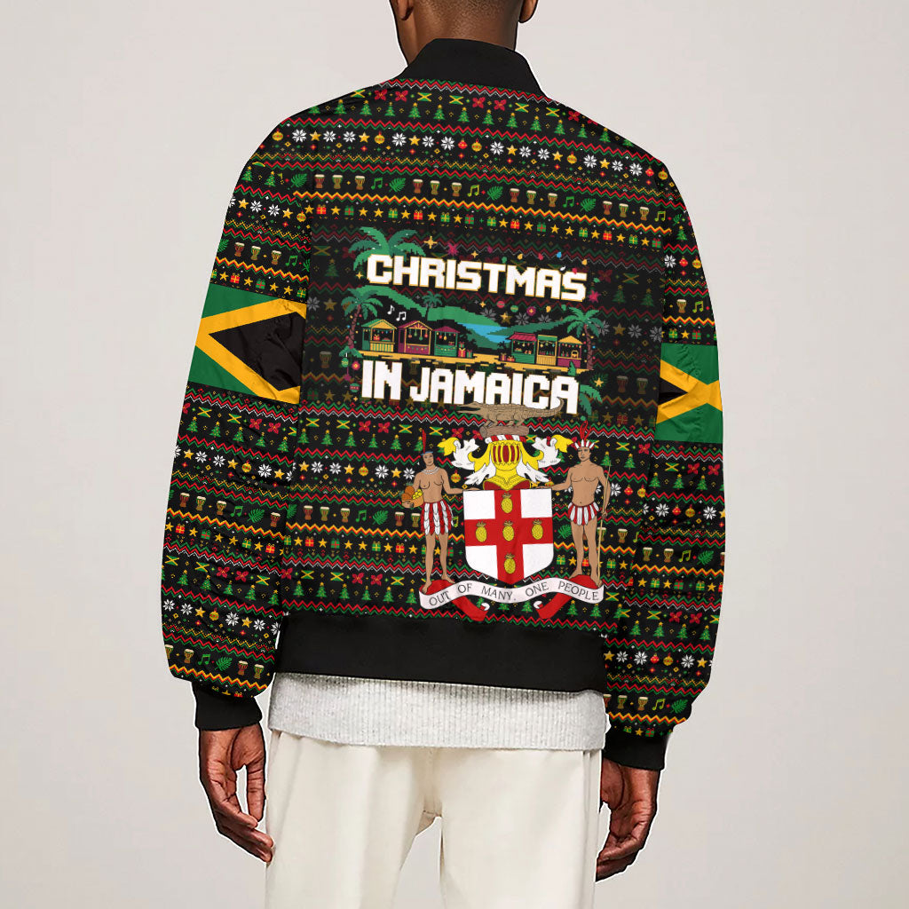 Jamaica Christmas Irie Sleeve Zip Bomber Jacket Jamaican Santa Flag Reggae Vibes