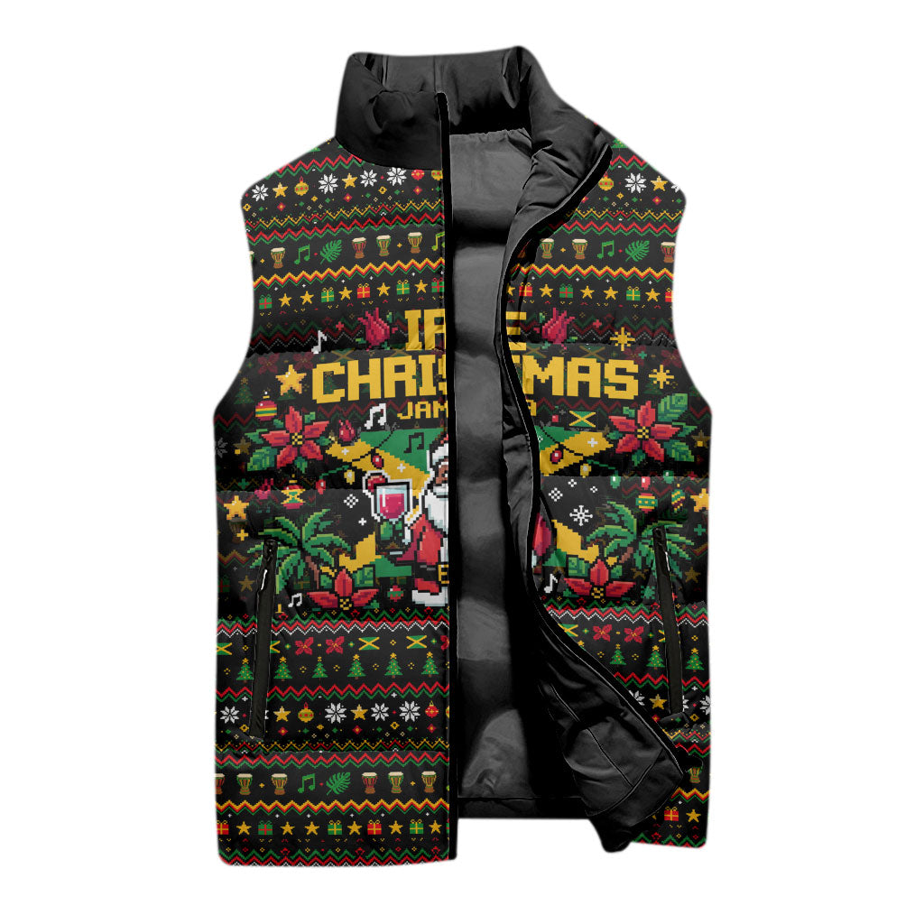Jamaica Christmas Irie Sleeveless Puffer Jacket Jamaican Santa Flag Reggae Vibes