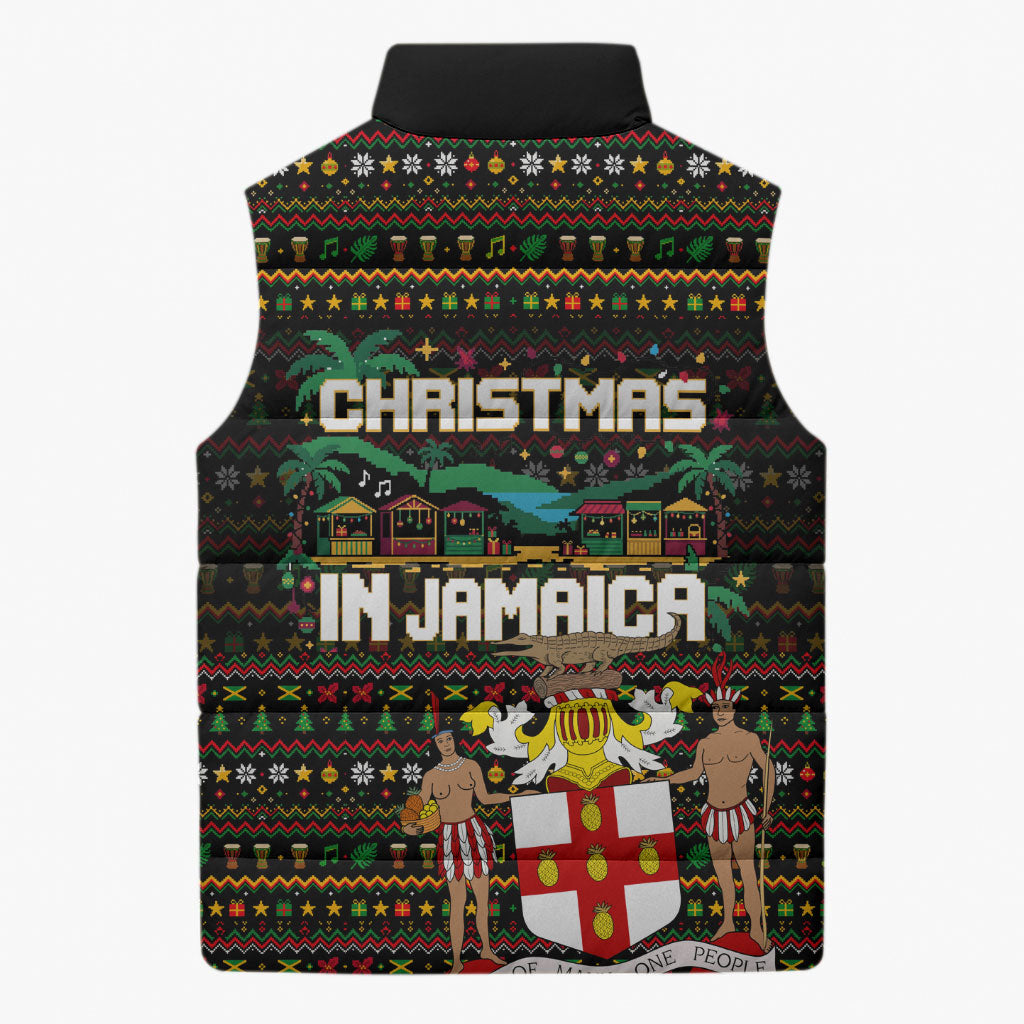 Jamaica Christmas Irie Sleeveless Puffer Jacket Jamaican Santa Flag Reggae Vibes