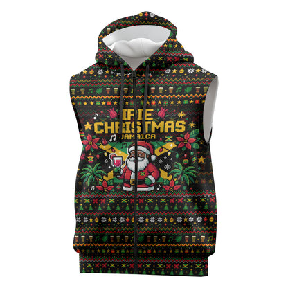 Jamaica Christmas Irie Sleeveless Zip Hoodie Jamaican Santa Flag Reggae Vibes
